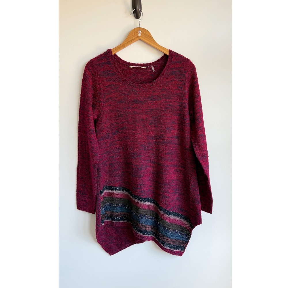 Soft Surroundings Burgundy Marled Knit Tunic Asymmetrical Hem Size M Artsy Boho